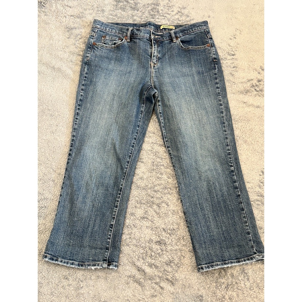 Stamp 10 Jeans Womens 12 Cropped Blue Straight Leg 5 Pocket Denim Medium Wash